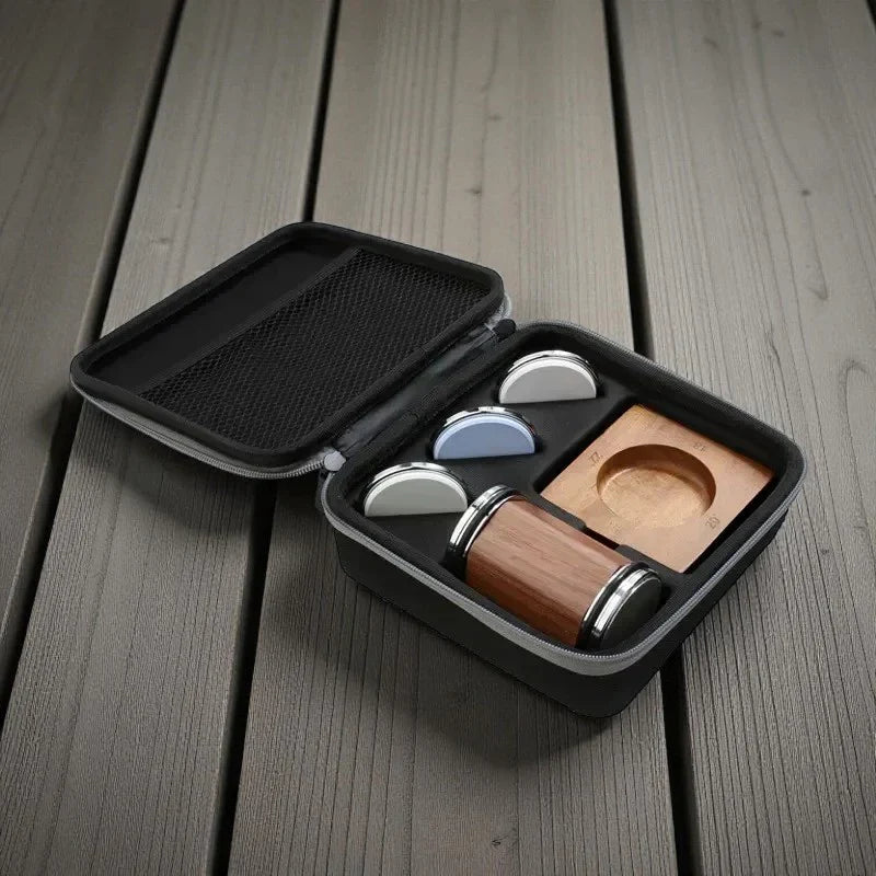 Kit aiguiseur de couteaux à rouleau avec disques diamant et base en bois