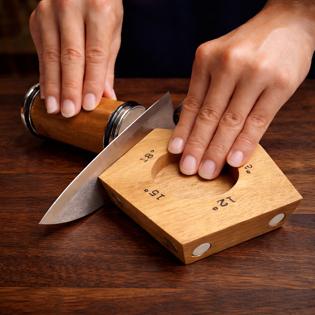 Affûteur de couteaux professionnel avec pierres diamantées et angles réglables pour un affûtage précis et sécurisé
