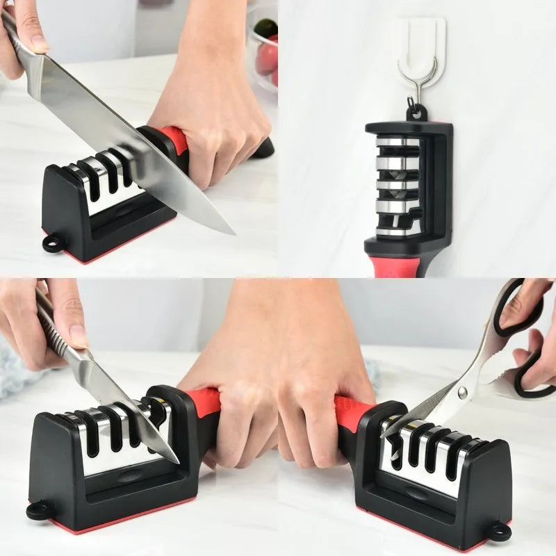 Aiguiseur de couteaux de poche compact utilisé pour affûter un couteau et des ciseaux avec trou de suspension