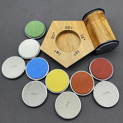 Aiguiseur de couteaux à rouleau diamant multi-angle AiguisePro avec pierres d’affûtage interchangeables et base en bois
